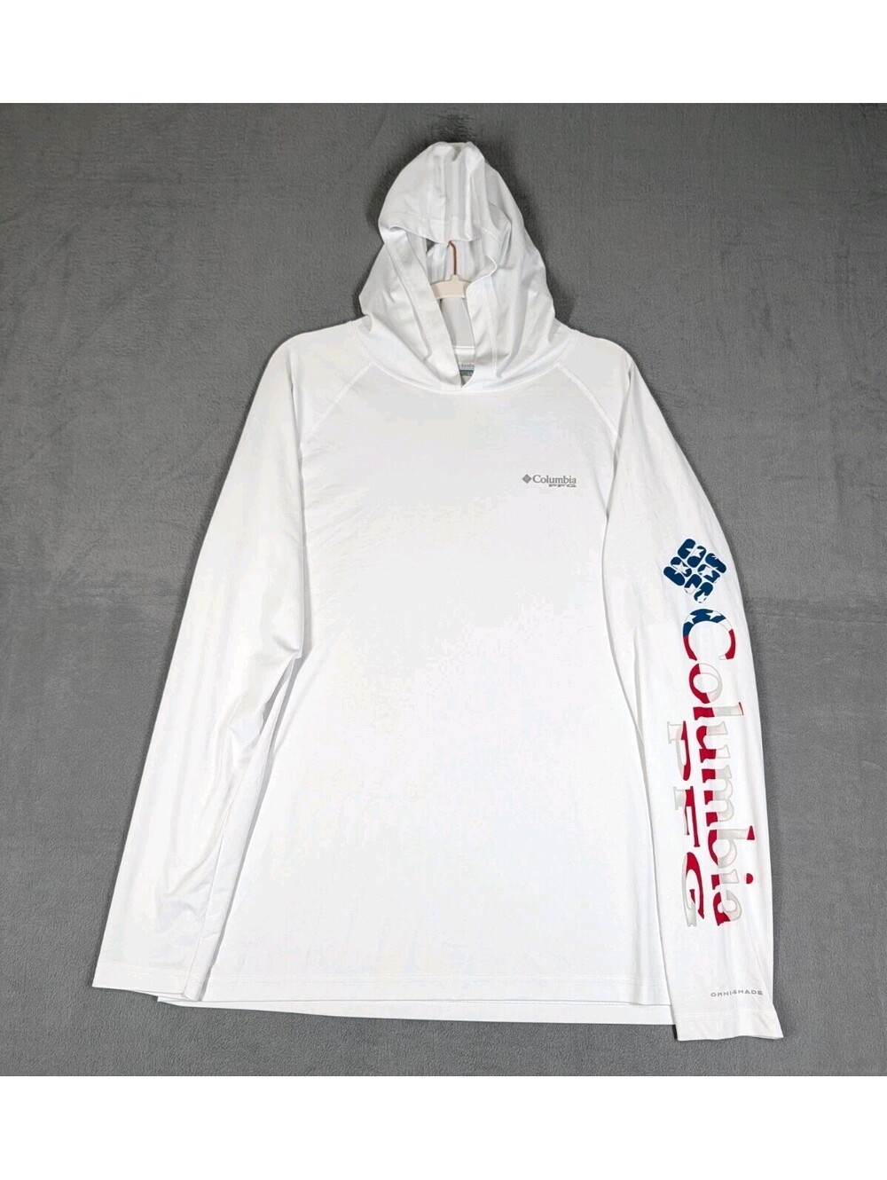 Columbia PFG Mens Large White Omni Shade Hooded Fishing Shirt Performance Sun UV